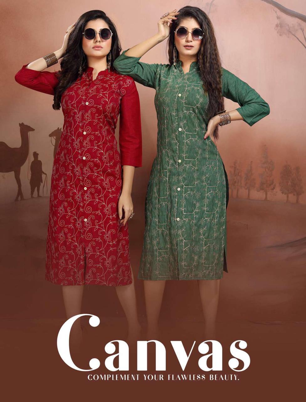 Canvas Casual Daily Wear Rayon embroidery Latest Kurti Collection